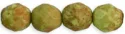 (image for) Czech 8mm Fire Polish Round - Pea Green Opaque Stone Picasso