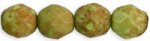 (image for) Czech 8mm Fire Polish Round - Pea Green Opaque Stone Picasso