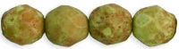 (image for) Czech 8mm Fire Polish Round - Pea Green Opaque Stone Picasso