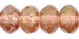 Czech Gem-Cut Rondelle 5 x 7mm Transparent Topaz/Pink Luster (image for) Czech Gem-Cut Rondelle 5 x 7mm Transparent Topaz/Pink Luster