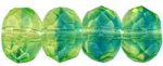 (image for) Czech Gem-Cut Rondelle 9mm x 6mm Green/Blue Transparent