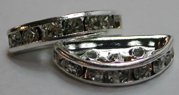 (image for) Rhinestone 3-Hole Connector - Silver Plate Crystal - 100 pack