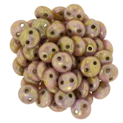(image for) CzechMate Two Hole Lentil-Opaque Rose/Gold Topaz Luster