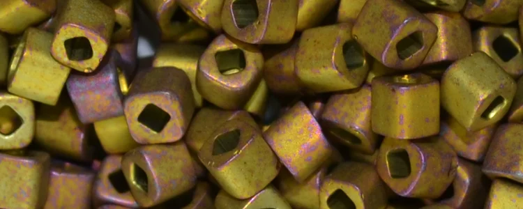 (image for) TOHO 3mm Cube Shape Seed Beads-Golden Green Metallic Matte