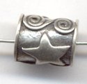 (image for) Bali Silver Tube Bead - 10x8mm Double Spiral & Star Design * 5 Beads