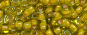 (image for) TOHO Size 6/o Round Seed Bead-Pink Lined Light Lime Transparent 6T302
