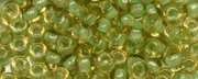 (image for) TOHO Size 6/o Round Seed Bead-Light Green Lined Light Topaz Transparent 6T945