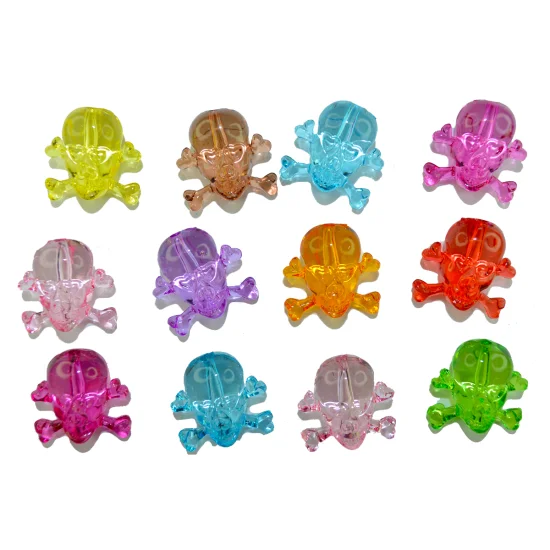 (image for) Acrylic Bead - 22mm Skull Beads- Translucent Color Mix * 12 Beads