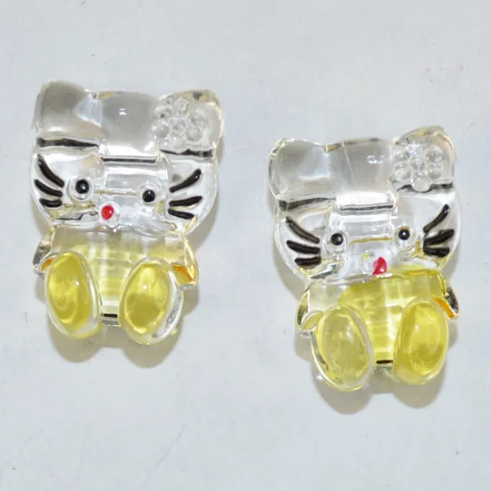 (image for) Acrylic Bead- 24mm Kitty Beads-Translucent 2 Color Yellow * 10 Beads