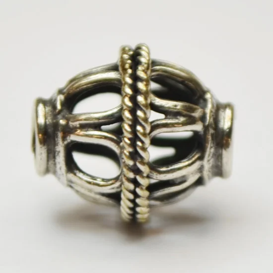 (image for) Bali Silver Oval Bead - Openwork Bead with Twisted Wire Band * 5 Beads