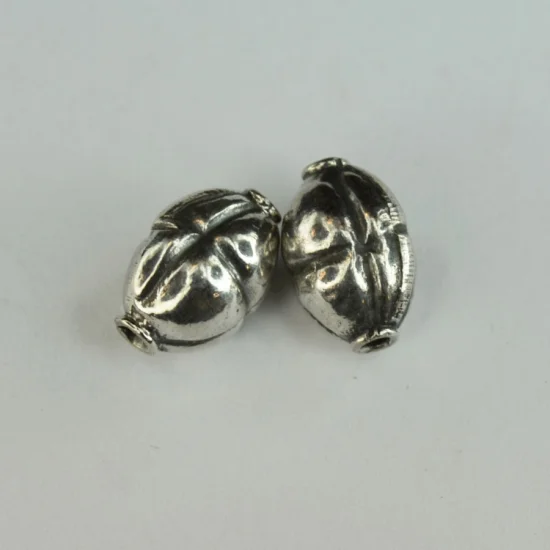 (image for) Bali Silver Tube Bead - 10.5x8mm Embossed Oval Bead *10 Beads