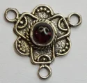 (image for) Bali Silver Multi Strand - 2 to 1 Granulated Connector with 4mm Garnet * 2 Pieces
