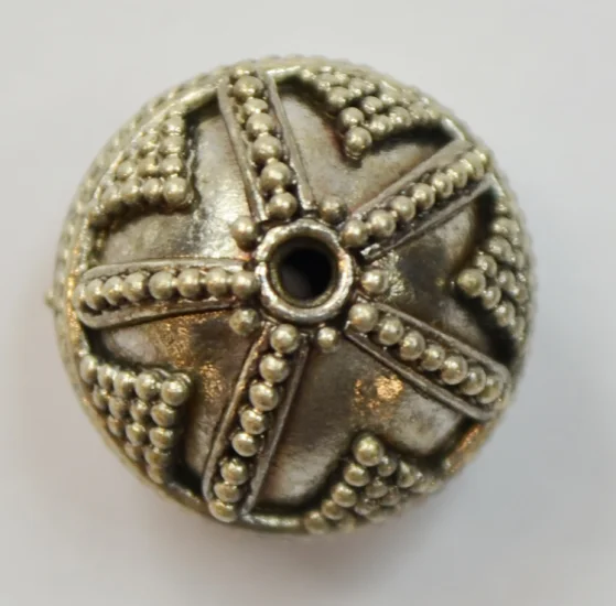 (image for) Bali Silver Round Bead-14mm Granulated Triangle Design * 5 Beads
