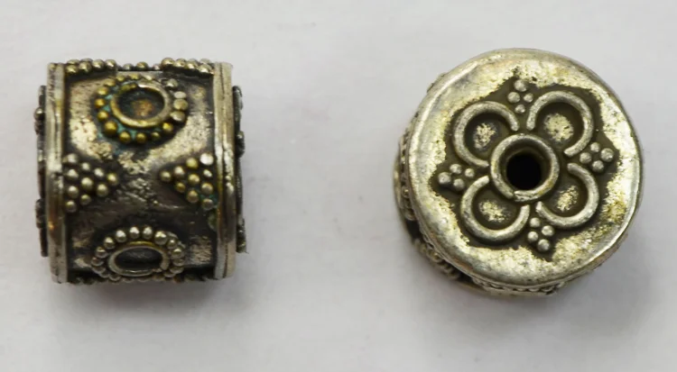 (image for) Bali Silver Tube Bead - Cylinder w/ Beaded Triangles & Circles