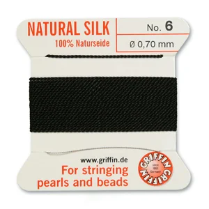 (image for) Silk Griffin Cord - Size 6 Black * 2 Meters with Twisted Wire Needle