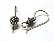 (image for) Bali Silver Earwire - Granulated Beaded Dome Handmade and Unique