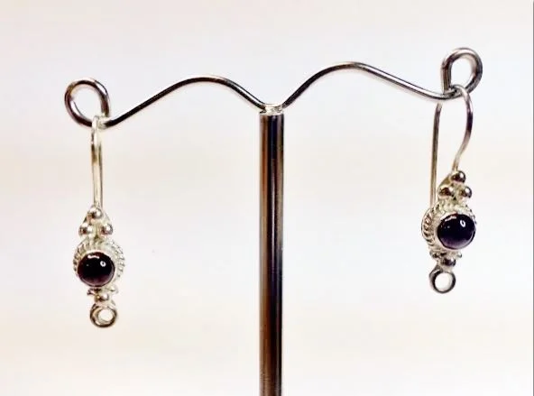 (image for) Bali Silver Earwire - Beautiful Handmade Earwires with Garnet Stones * One Pair