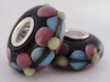 (image for) European Style Bead-Black with Pink and Blue Flowers