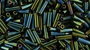 (image for) TOHO Size 2 Bugle Bead. 6mm Length-Green Iris Metallic