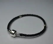 (image for) European Style Bracelet- 4mm Black Braided Leather w/ Stoppers