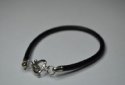 (image for) European Style Bracelet -2mm Black Leather w/ Heart Toggle-7.5