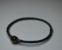 (image for) European Style Bracelet- Black Braided Leather w/Gun Metal Clasp