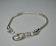 (image for) European Style Bracelet- Silver Snake Chain w/ Heart Shaped Lobs