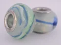 (image for) European Style Bead-Clear with Green and Blue Stripes