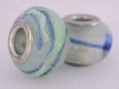 (image for) European Style Bead-Clear with Green and Blue Stripes