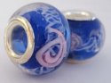 (image for) European Style Bead-Cobalt Blue with Pink Flowers