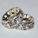 (image for) 10 mm Silver Plate Rhinestone Rondelle Bead - Crystal * 10 Pieces