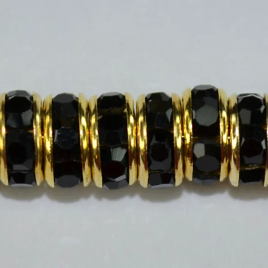 (image for) 6mm Gold Plate Rhinestone Rondelle - Jet Crystal - 100 pack