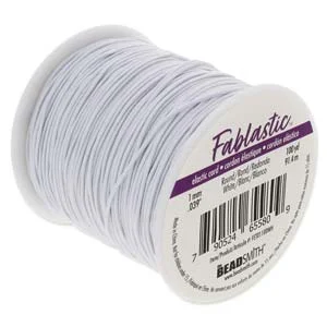 (image for) Fablastic Brand Stretch Cord. White, 1 mm Diameter, 100 Yard Spool