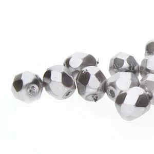 (image for) Czech Fire Polish 4mm-Glass Pearls Silver * 100 Bead Strand
