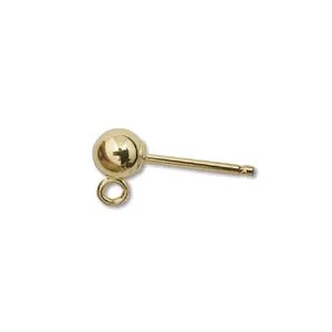 (image for) 14K Gold Filled - Post with 4 mm Ball with Ring, 6 x 13 mm, comes with 14K Post Back * One Pair