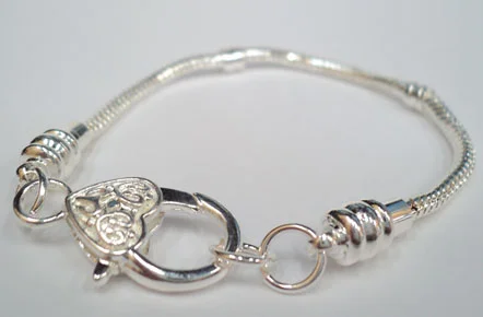 (image for) European Style Bracelet-Silver Plate Snake Chain w/ Heart-8.5"