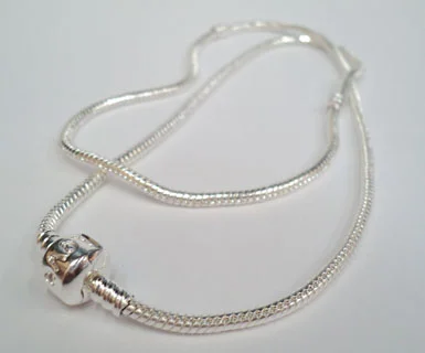(image for) European Style Necklace-Silver Plate Snake Chain w/ Stoppers-21"
