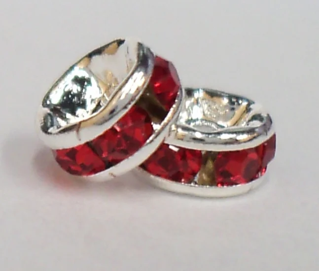 (image for) 4mm Silver Plate Rhinestone Rondelle-Light Siam 100 pack