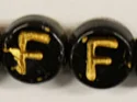 (image for) 6mm Black Glass Letter Bead - "F" - 100 Pack