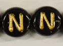 (image for) 6mm Black Glass Letter Bead - "N" - 50 Pack