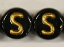 (image for) 6mm Black Glass Letter Bead - "S" - 100 Pack