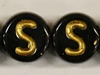 (image for) 6mm Black Glass Letter Bead - "S" - 100 Pack