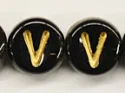 (image for) 6mm Black Glass Letter Bead - "V" - 50 Pack