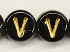 (image for) 6mm Black Glass Letter Bead - "V" - 50 Pack