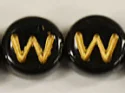 (image for) 6mm Black Glass Letter Bead - "W" - 100 Pack