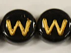 (image for) 6mm Black Glass Letter Bead - "W" - 100 Pack