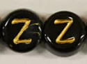(image for) 6mm Black Glass Letter Bead - "Z" - 100 Pack
