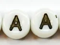 (image for) 6mm White Glass Letter Bead - "A" - 50 Pack