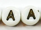 (image for) 6mm White Glass Letter Bead - "A" - 50 Pack
