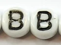 (image for) 6mm White Glass Letter Bead - "B" - 50 Pack